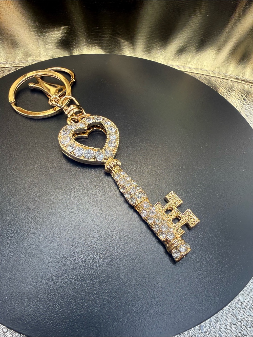 Gold Crystal Heart Key Keychain - Women Accessories